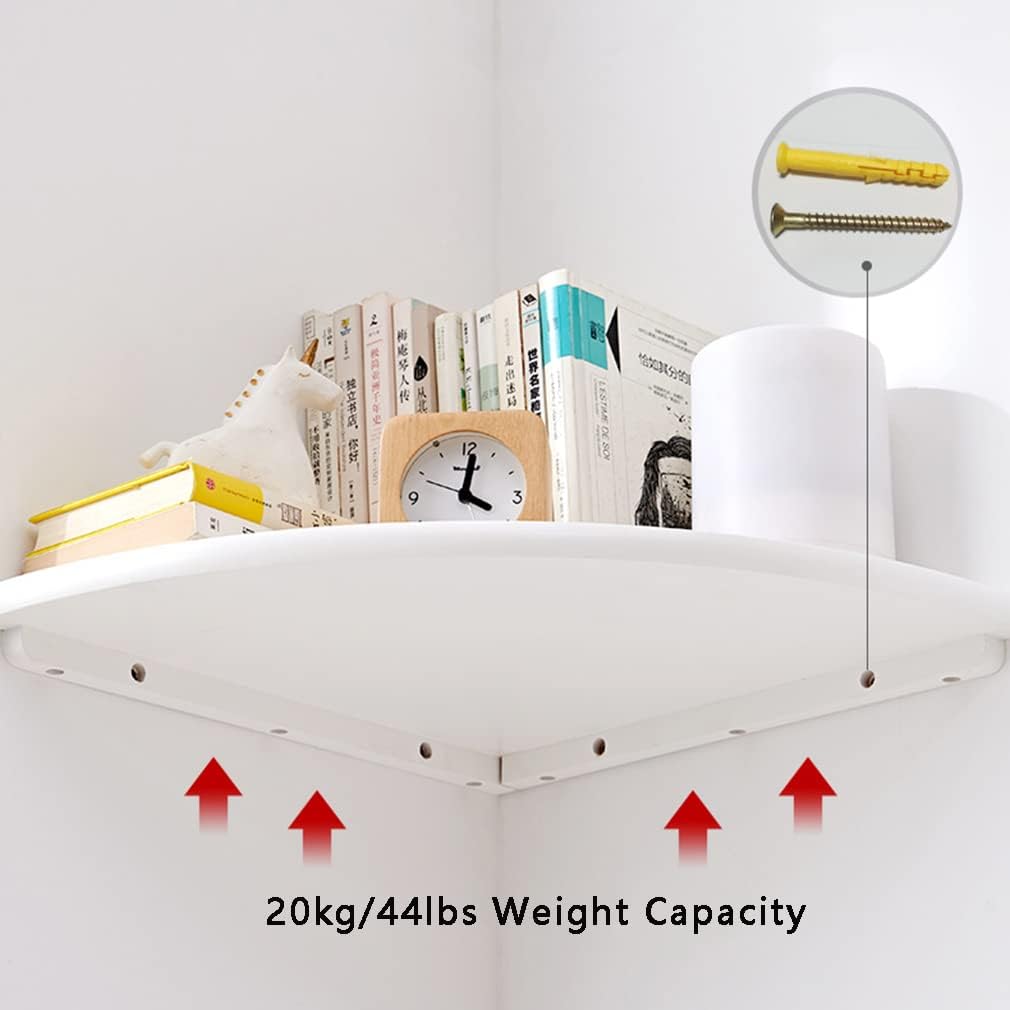 96 Pieces 12-Inch White Corner Floating Shelves (Wall-Mounted with Natural Oak Wood – Space-Saving Round End Design for Bedroom – Kitchen – and Living Room Storage)
