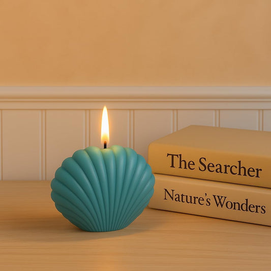 Unique Light Candle in Seashell Design – Blue Home Decor Candle for Ambient Lighting and Relaxation 8.5x4.6x6cm