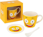96 Pieces Yellow Ceramic Mugs with Lol Emoji Smile (Spoon & Lid – Fun Coffee Cup for Home & Office)