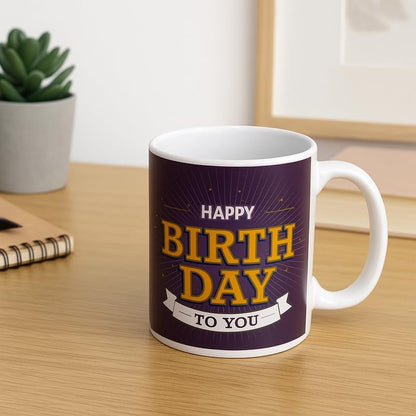 Blue Ceramic Mug with White Interior - Happy Birthday to You Printed Coffee Cup