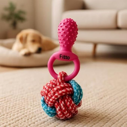 Pet Rope Toy with Ring Assorted Colors 17 x 8 cm - Dog Chew & Tug Toy for Puppies, Small & Medium Dogs, Cotton Dental Cleaning Fetch Toy