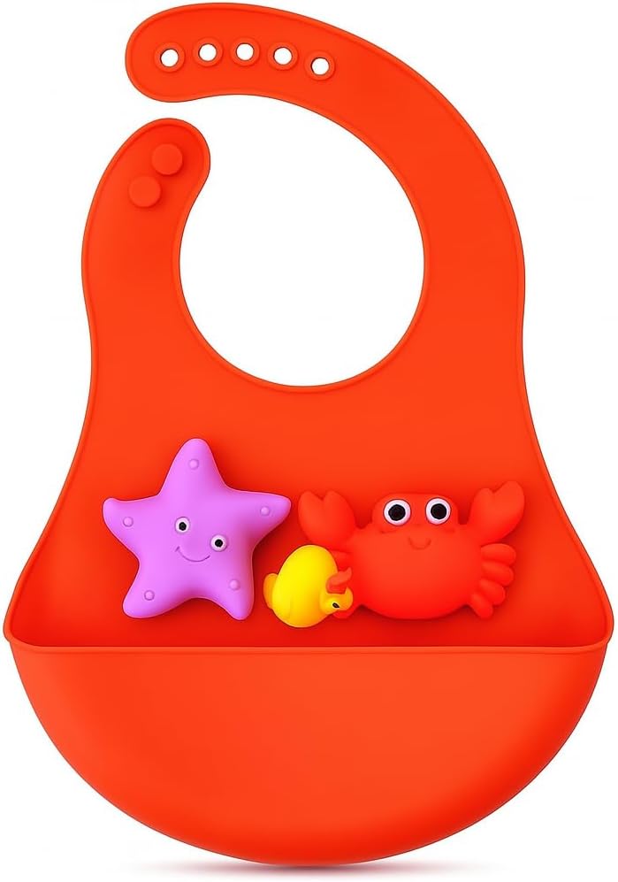 96 Pieces Waterproof Silicon Infant Bibs with 3 Bath Toys Practical and Essential Bibs For Mealtime and Playtime Baby Orange (One Size)