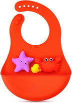 96 Pieces Waterproof Silicon Infant Bibs with 3 Bath Toys Practical and Essential Bibs For Mealtime and Playtime Baby Orange (One Size)