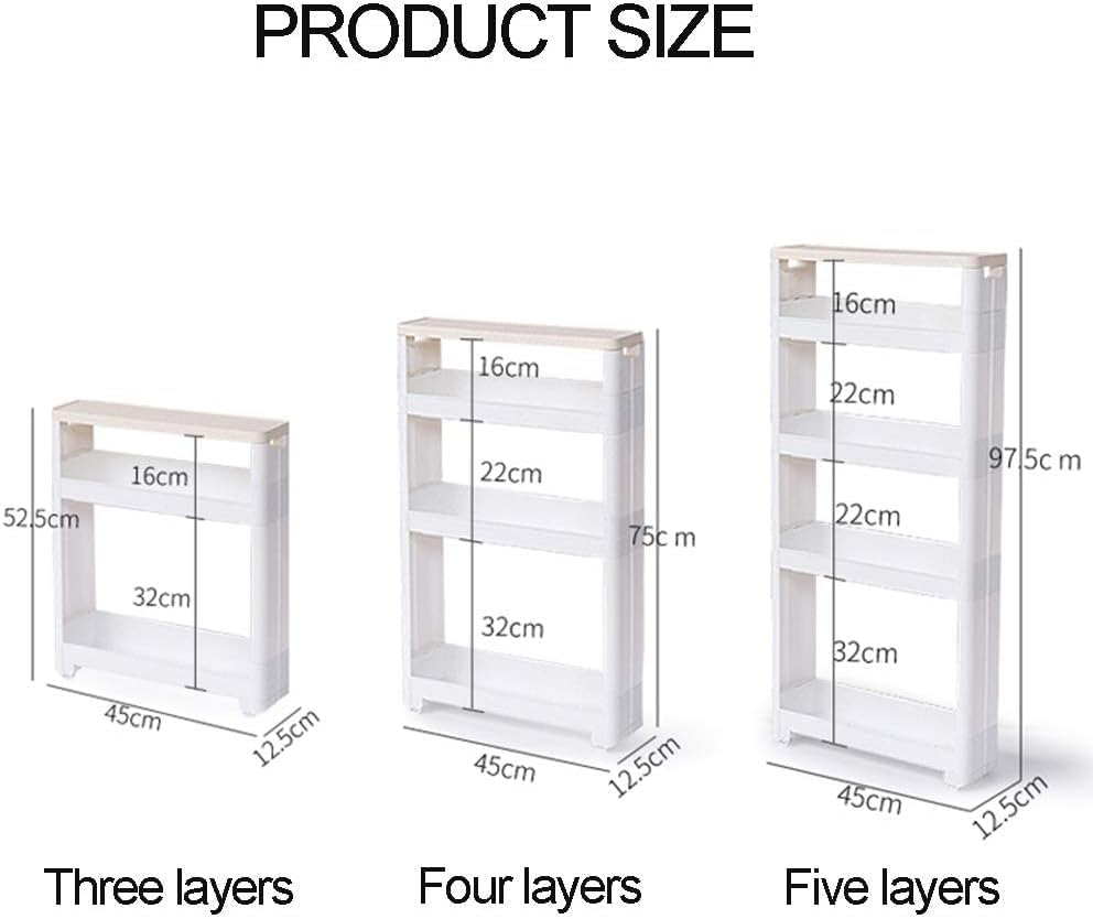 Kitchen Storage Rack, Multi-Purpose Trolley Organizer Cart with Stackable Baskets, Rolling Utility Shelf Rack for Office, Bedroom, Bathroom, Narrow Spaces, High-Quality PP Material, White