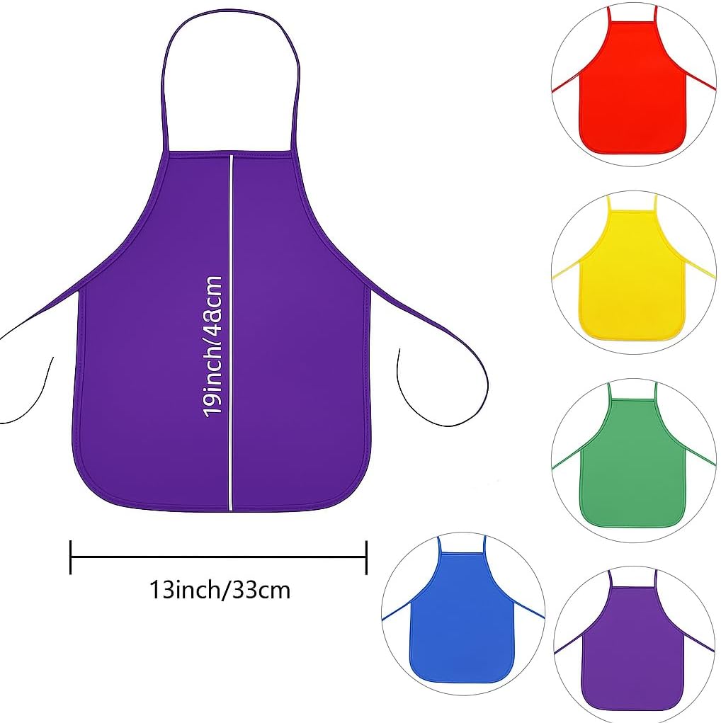 144 Pieces Painting Aprons (480mm x 330mm – Assorted Colors – Kids Art Smock – Waterproof Artist Apron for Children)