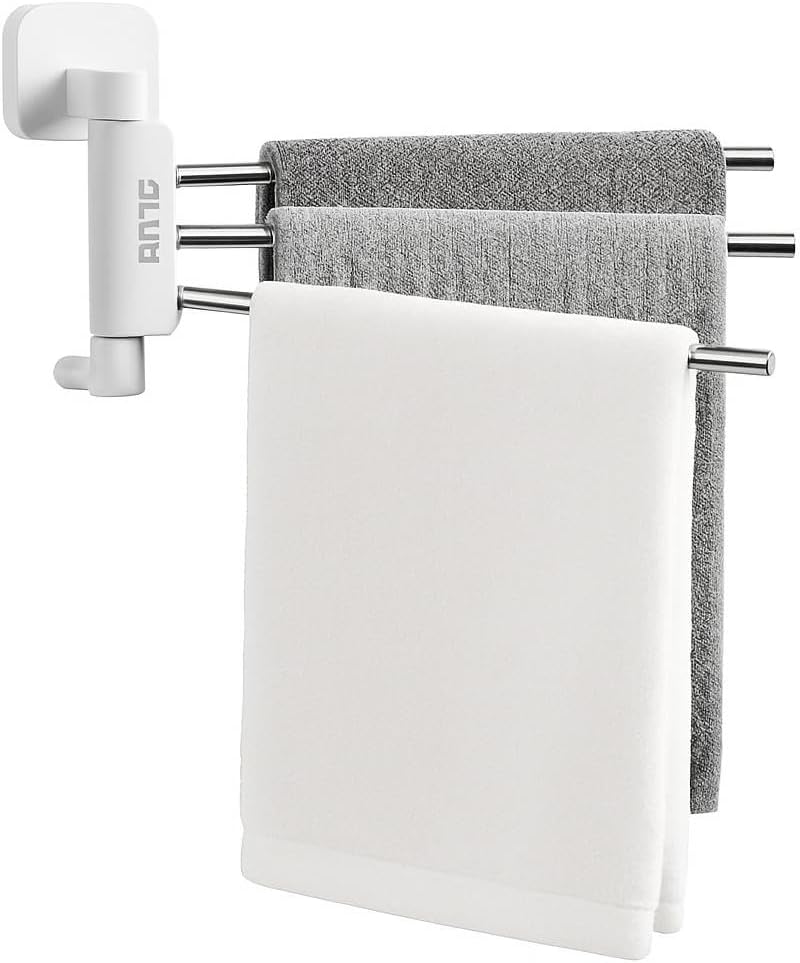Stainless Steel Self-Adhesive 4-Arm Swing Towel Rack – Rotating Wall-Mounted Towel Holder for Bathroom, Kitchen & Wash Basin
