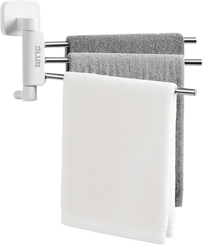 Stainless Steel Self-Adhesive 4-Arm Swing Towel Rack – Rotating Wall-Mounted Towel Holder for Bathroom, Kitchen & Wash Basin