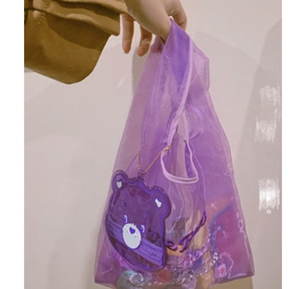Eco-Friendly Reusable Shopping Bags with Bear Pouches - Purple, Pink, Blue