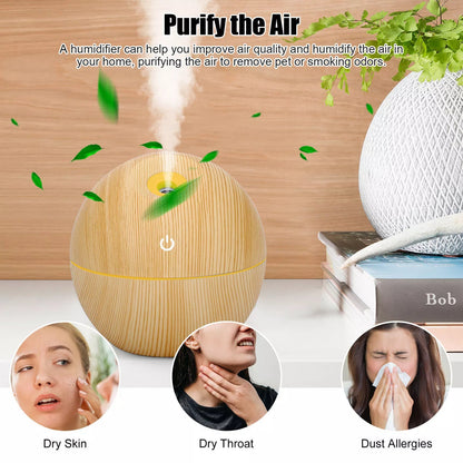 Spherical LED Essential Oil Diffuser with Wood Finish