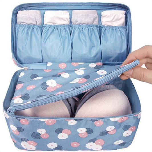 Eco-Friendly Travel Underwear Organizer Bag in Blue Floral Pattern