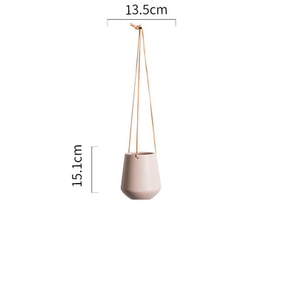 Eco-Friendly Ceramic Hanging Planter - White, Rounded Tapered Design