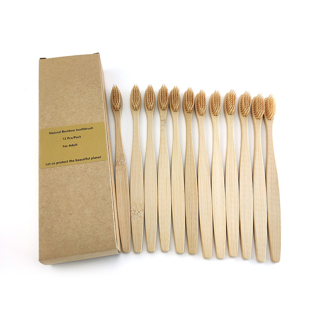 Eco-Friendly Bamboo Toothbrush 12-Pack with Biodegradable Handle
