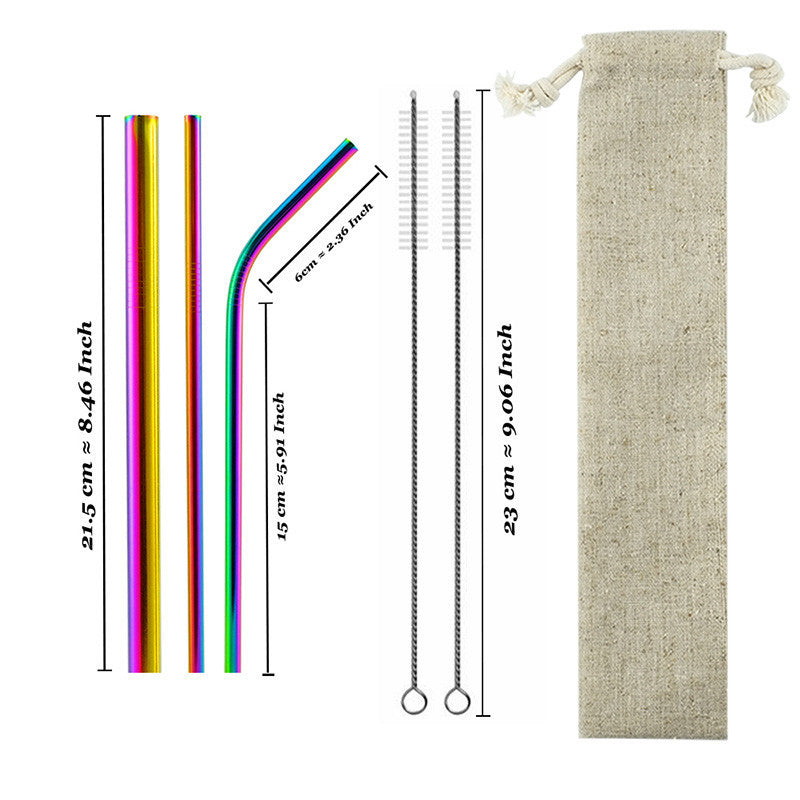 Eco-Friendly Reusable Stainless Steel Metal Straws Set with Cleaning Brushes
