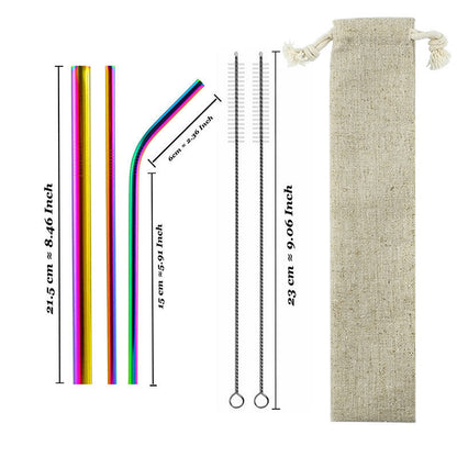 Eco-Friendly Reusable Stainless Steel Metal Straws Set with Cleaning Brushes