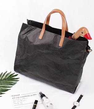 Eco-Friendly Black Tote Bag with Brown Handles