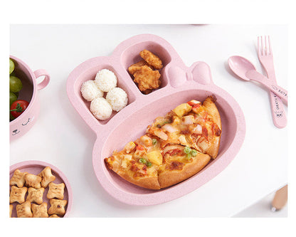 Eco-Friendly Pink Animal Divided Plate & Utensils for Kids