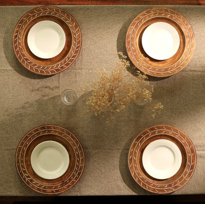 Eco-Friendly Wooden Dinner Plate with White Pattern