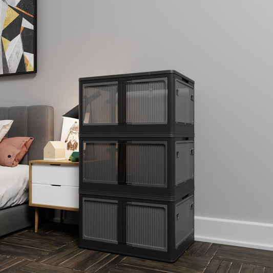 Stackable Black Storage Box with Transparent Panels
