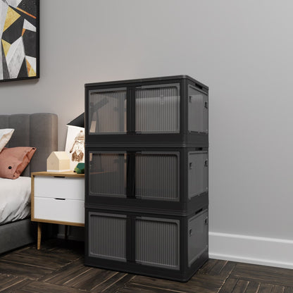 Stackable Black Storage Box with Transparent Panels