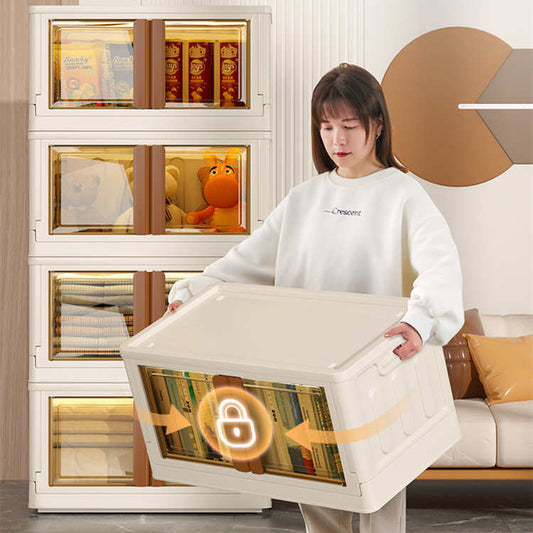 Stackable Beige Storage Box with Transparent Front