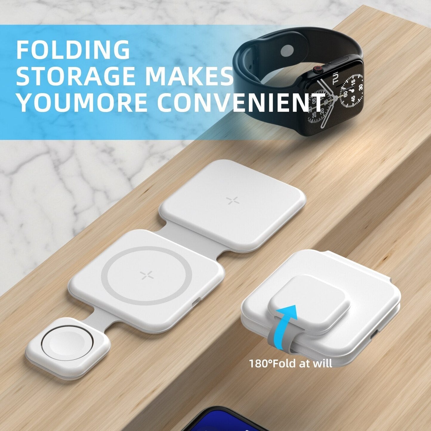 Foldable 3-in-1 Wireless Charging Station for Multiple Devices