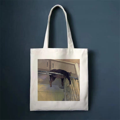 Eco-Friendly White Cat Tote Bag - Sustainable Cotton Reusable Shopping Bag
