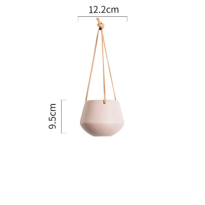 Eco-Friendly Ceramic Hanging Planter - White, Rounded Tapered Design