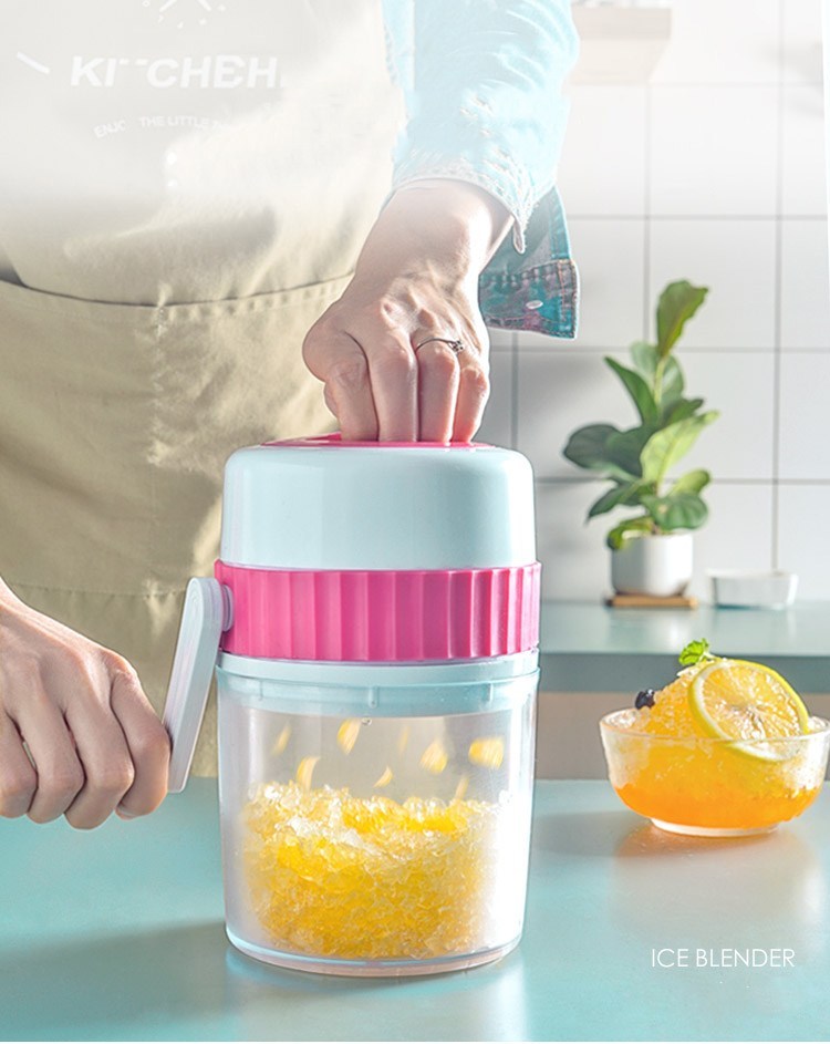 Eco-Friendly Manual Ice Blender in Light Blue and Pink