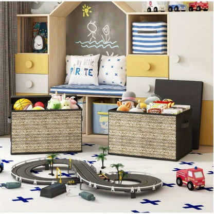 Eco-Friendly Black Storage Organizer with Natural Fiber Panels