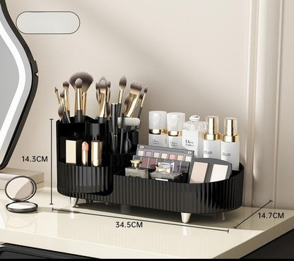 Rotating Beige Cosmetic Organizer - Space-Saving Countertop Solution