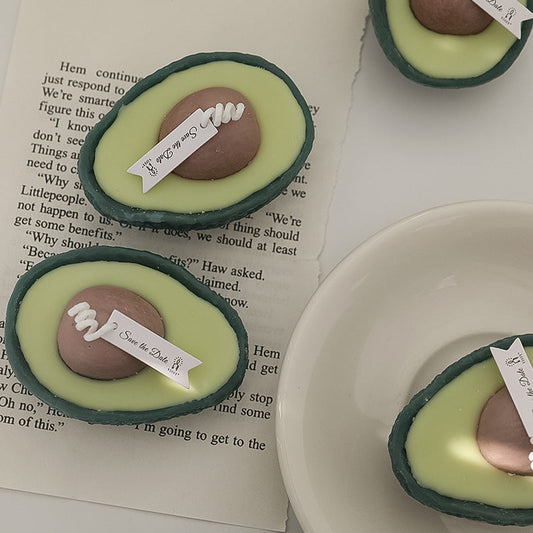 Avocado-shaped natural soap bar with green and brown colors