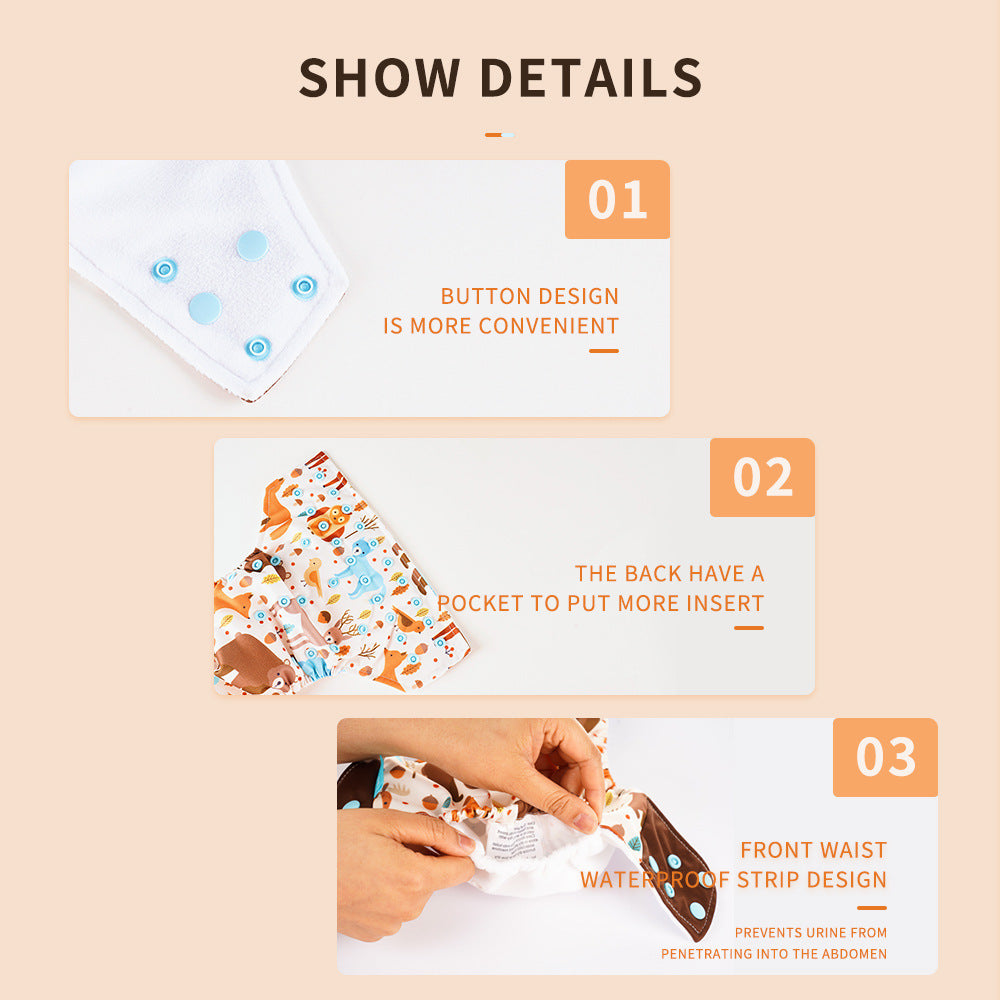 Eco-Friendly Reusable AI2 Cloth Diaper with Animal Patterns for Babies 6-15 kg