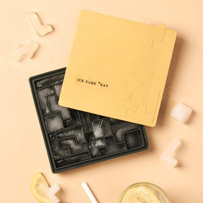 Tetris-Shaped Silicone Ice Cube Tray with Yellow Lid