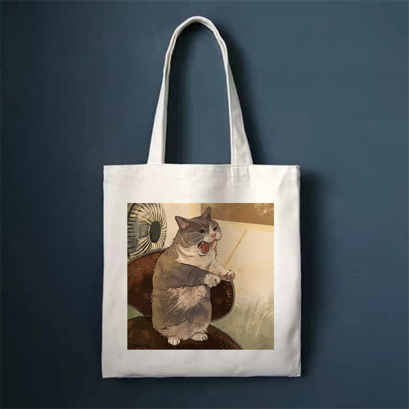 Eco-Friendly White Cat Tote Bag - Sustainable Cotton Reusable Shopping Bag