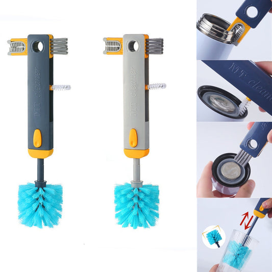 Eco-Friendly Bottle Cleaning Brush Set with Blue Bristles and Gray-Orange Handle