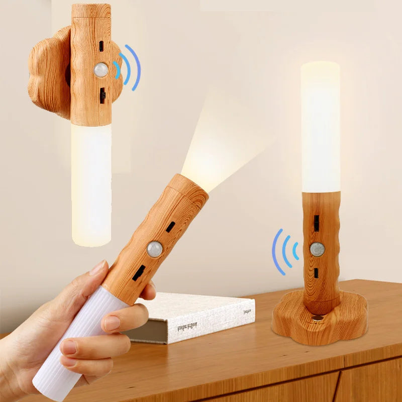 Eco-Friendly Multifunctional Flashlight and Lamp with Natural Wood Design