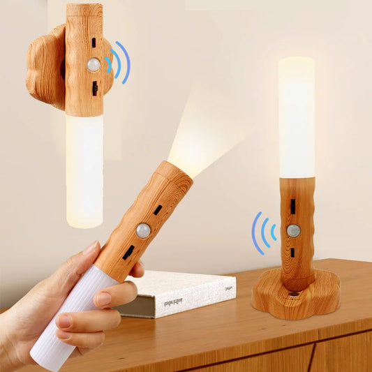 Eco-Friendly Multifunctional Flashlight and Lamp with Natural Wood Design