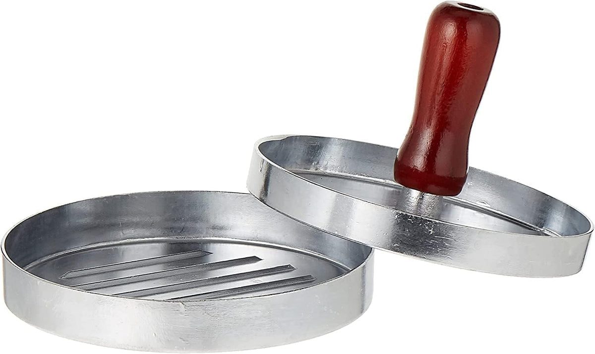 96 Pieces Double Hamburger Press (Round Shape - Silver Brown – Essential Kitchen & Grilling Gadget – Ribbed Surface for Searing Effect – Aluminum Burger Press with Detachable Handle for BBQ & Picnics)