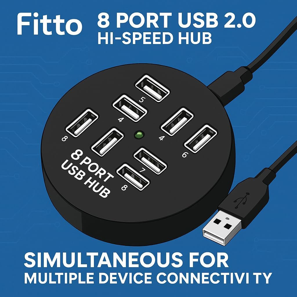 96 Pieces 8 Port USB 2 Hi-Speed Hub Simultaus for Multiple Device Connectivity
