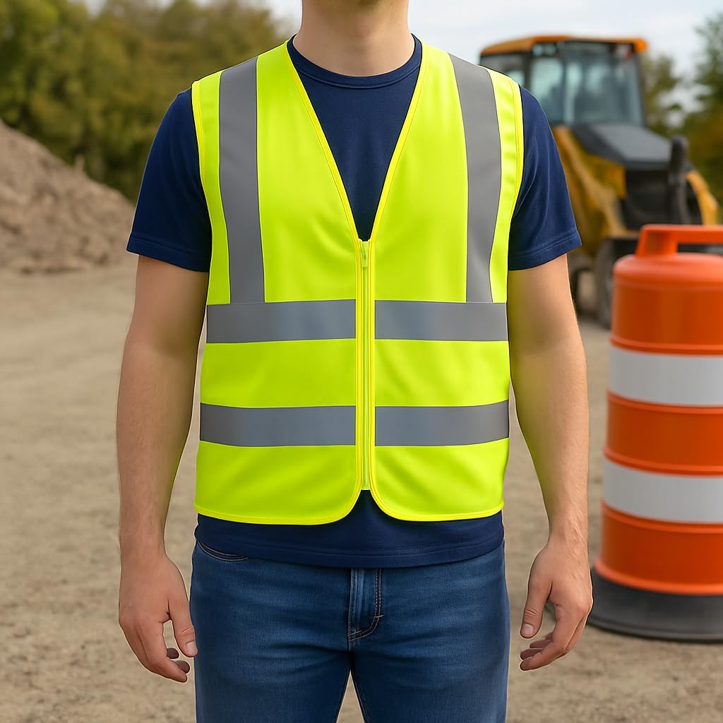 144 Pieces Reflective Vest - Sleeveless Yellow Working Clothes for Safety | High Visibility Reflective Gear for Construction (Traffic – Road Work – Outdoor Activities – and Night Work)