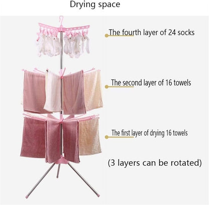 3-Tier Rotating Clothes and Towel Organizer Dry Rack, Indoor/Outdoor Laundry Dryer, Space-Saving, Adjustable, Durable for Patio and Home Use