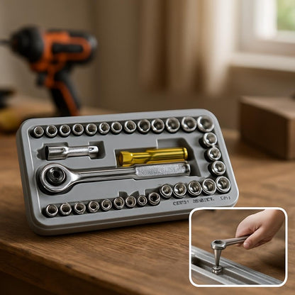 40-Piece Combination Socket Wrench Set with 1/4 and 3/8 Drive Sockets