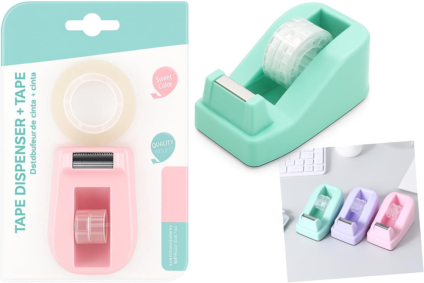 Tape Dispenser 1 PC 102MM X 60MM X 43MM, Assorted Colors, Office and Home Use