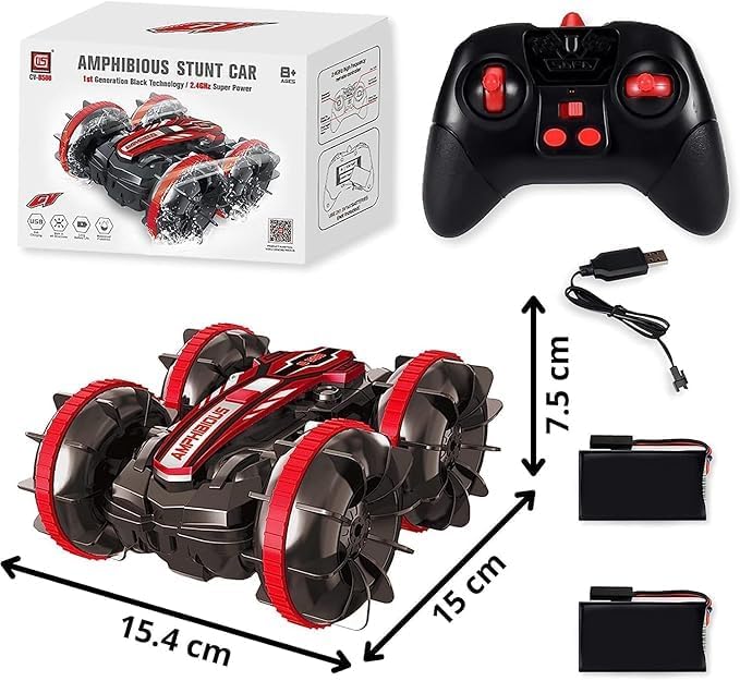 48 Pieces Remote Control Car Water and Land Driving Amphibious RC Cars (Waterproof Stunt RC Car – Red)