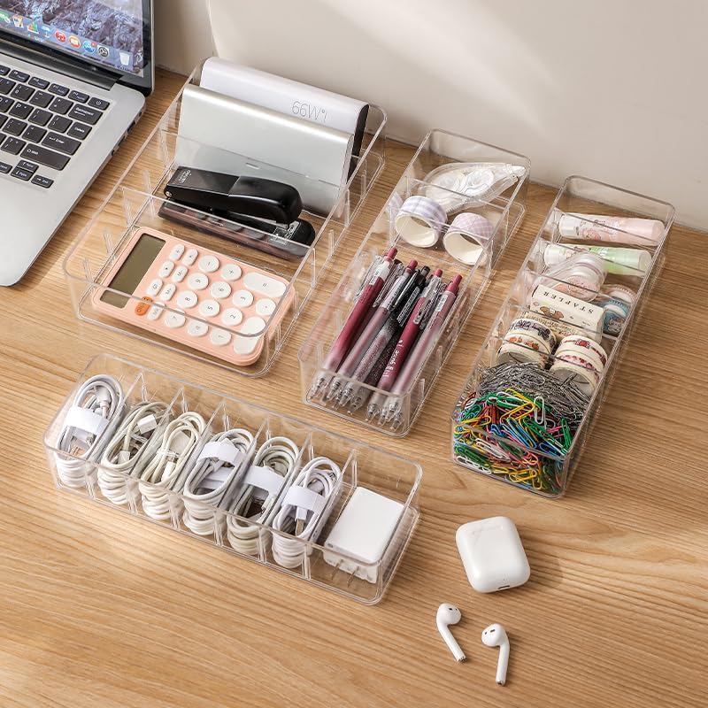 120 Pieces Small Transparent Data Cable Storage Boxes (Adjustable Compartments)