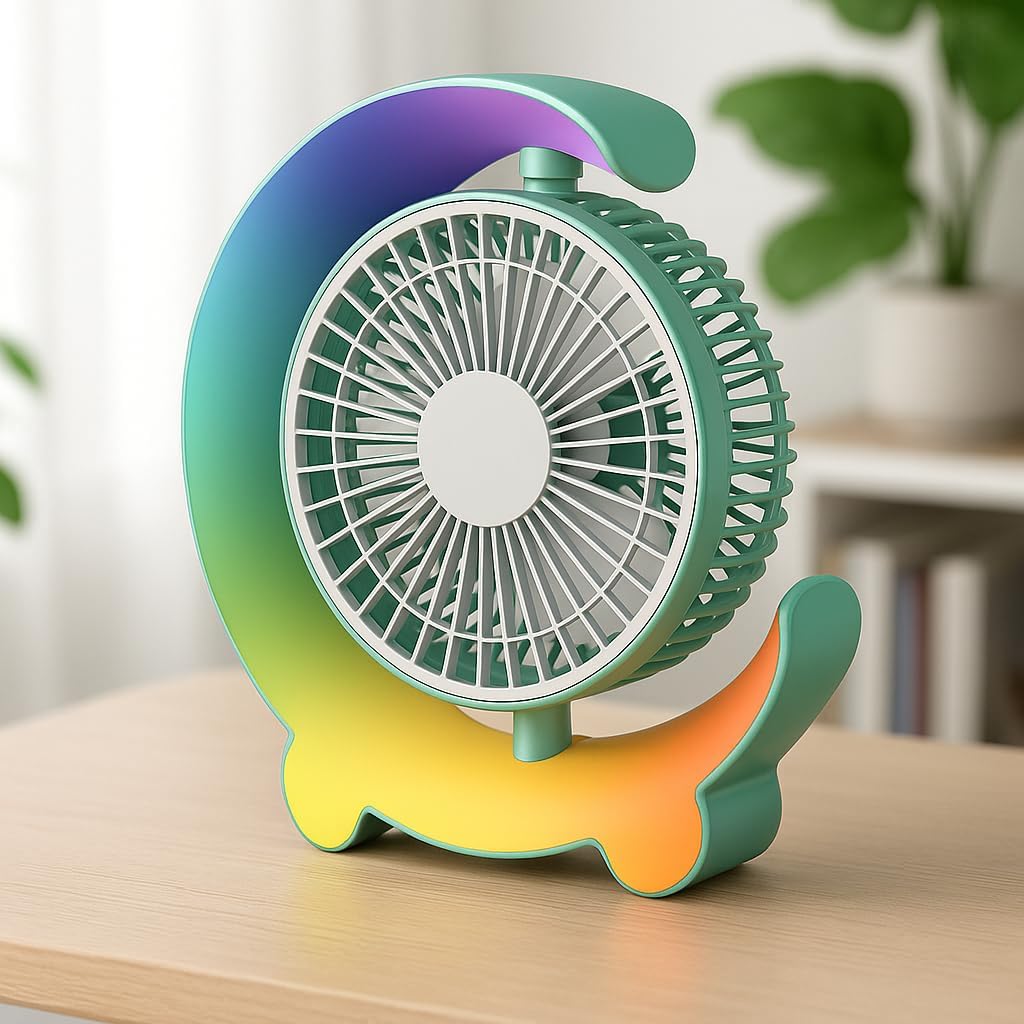 72 Pieces Desk Fans (Strong Airflow – Quiet – 3 Speed Wind – Mini Table Fan – Type-C Charging – Colorful Light – Rotatable)