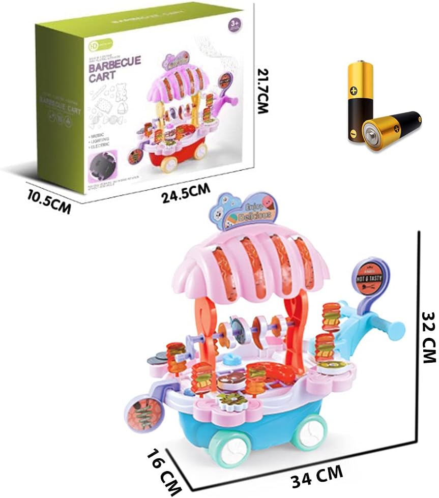 72 Pieces Kidwala Food Trucks for Kids (Barbecue Toy Cart Play Set – Pretend Play Toys for Girls – Educational BBQ Trolley With Music & Lighting – Red)