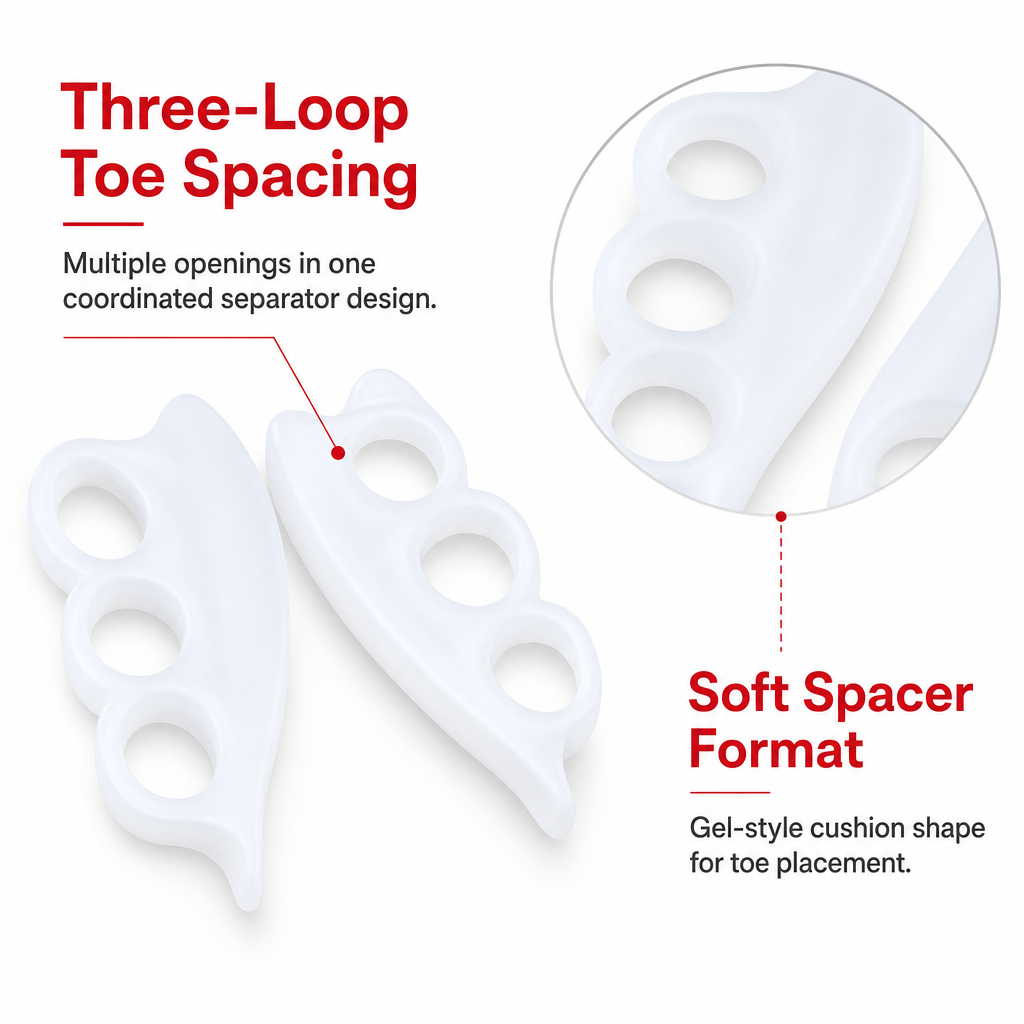144 Pieces Three-Loop Gel Toe Separator Cushions (Soft Reusable Toe Spacer Rings for Friction Reduction)