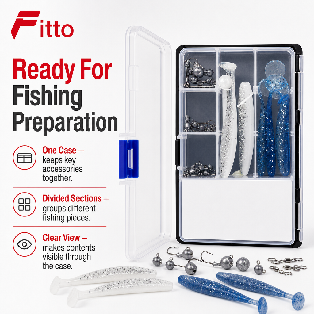 96 Pieces Fishing Tackle Boxes with Assorted Accessories (Compartment Case with Soft Lures – Hooks – Swivels – Beads and Sinkers)