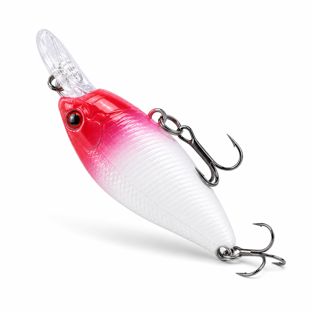 120 Pieces Fishing Crankbait Lures (7 cm Red and White Hard Bait with Clear Diving Lip and Dual Treble Hooks)